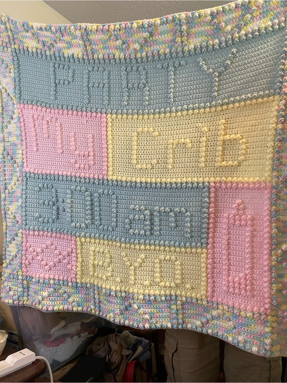 Beautiful Handmade Crochet Baby Blanket Afghan Pastel Pink Blue Yellow W/swaddle